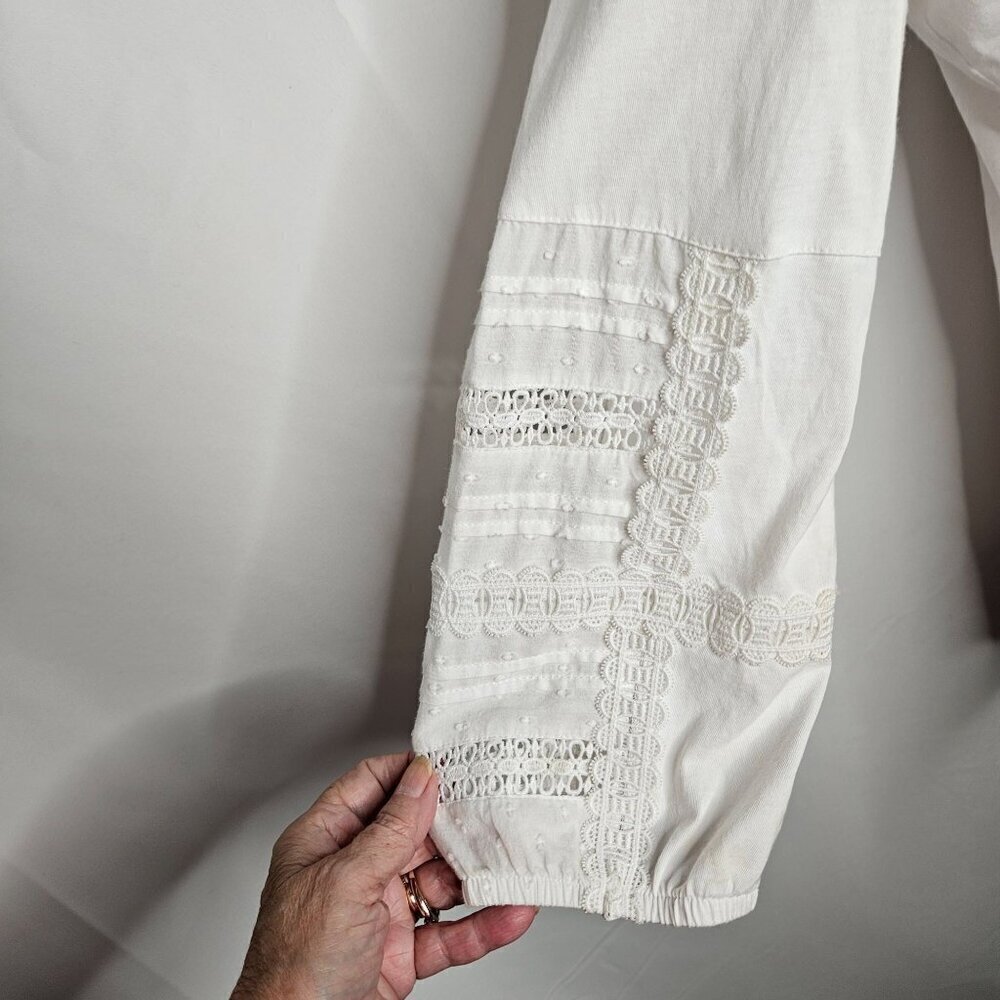 Talbots Cottagecore Knit White 3/4 Sleeve Lace Boho Top 100% Cotton Size M - Picture 4 of 9